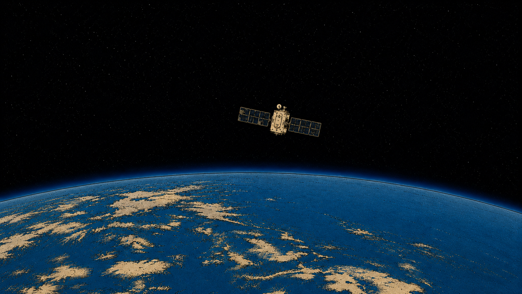 Illustrated satellite orbiting above Earth